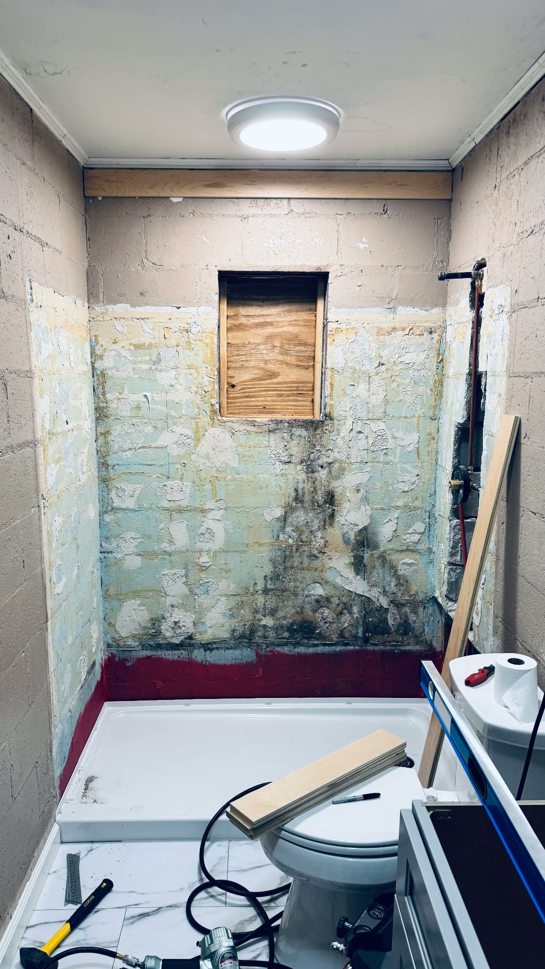 Shower renovation during wall preparation
