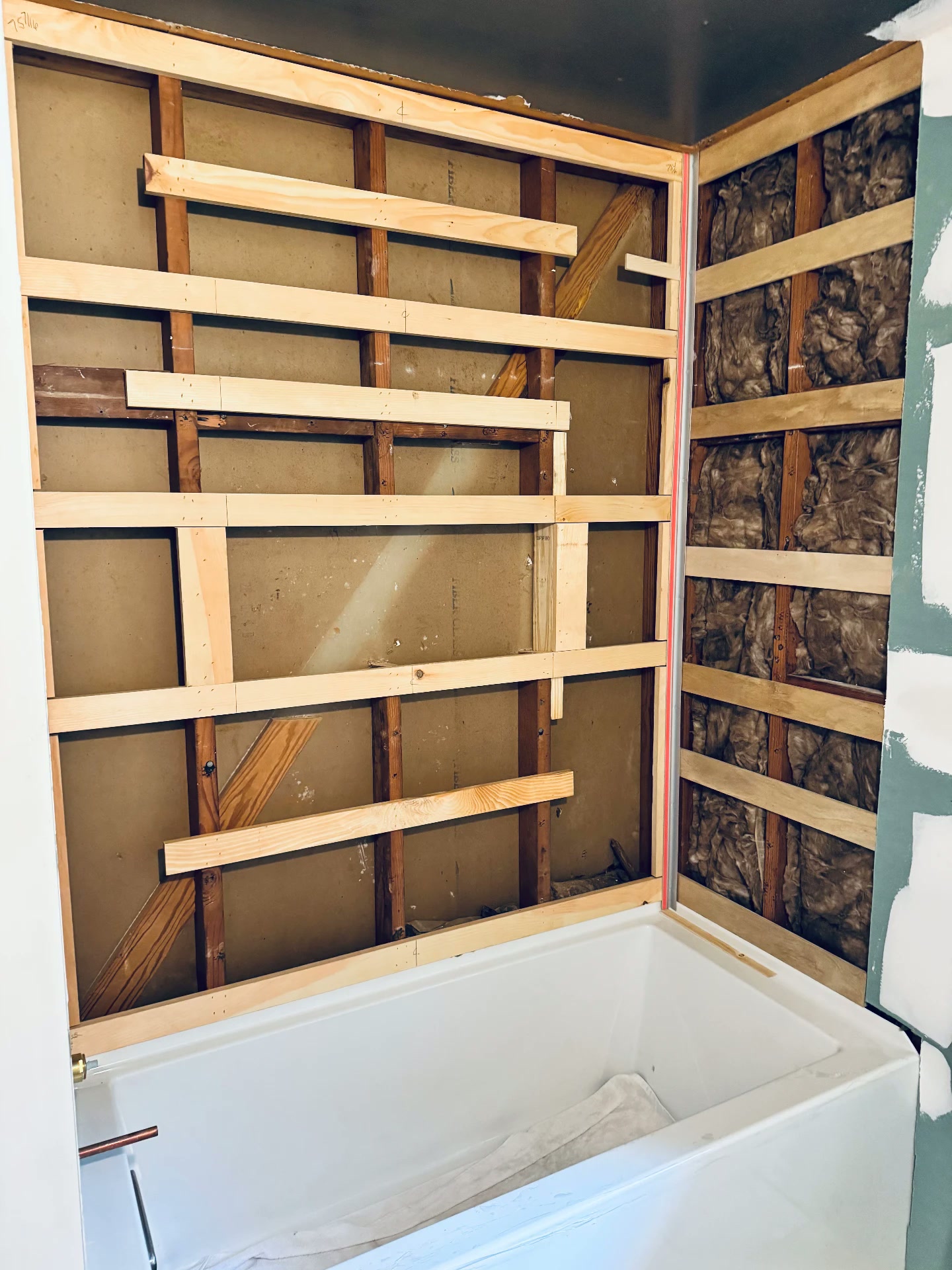 Tub surround during framing and wall preparation